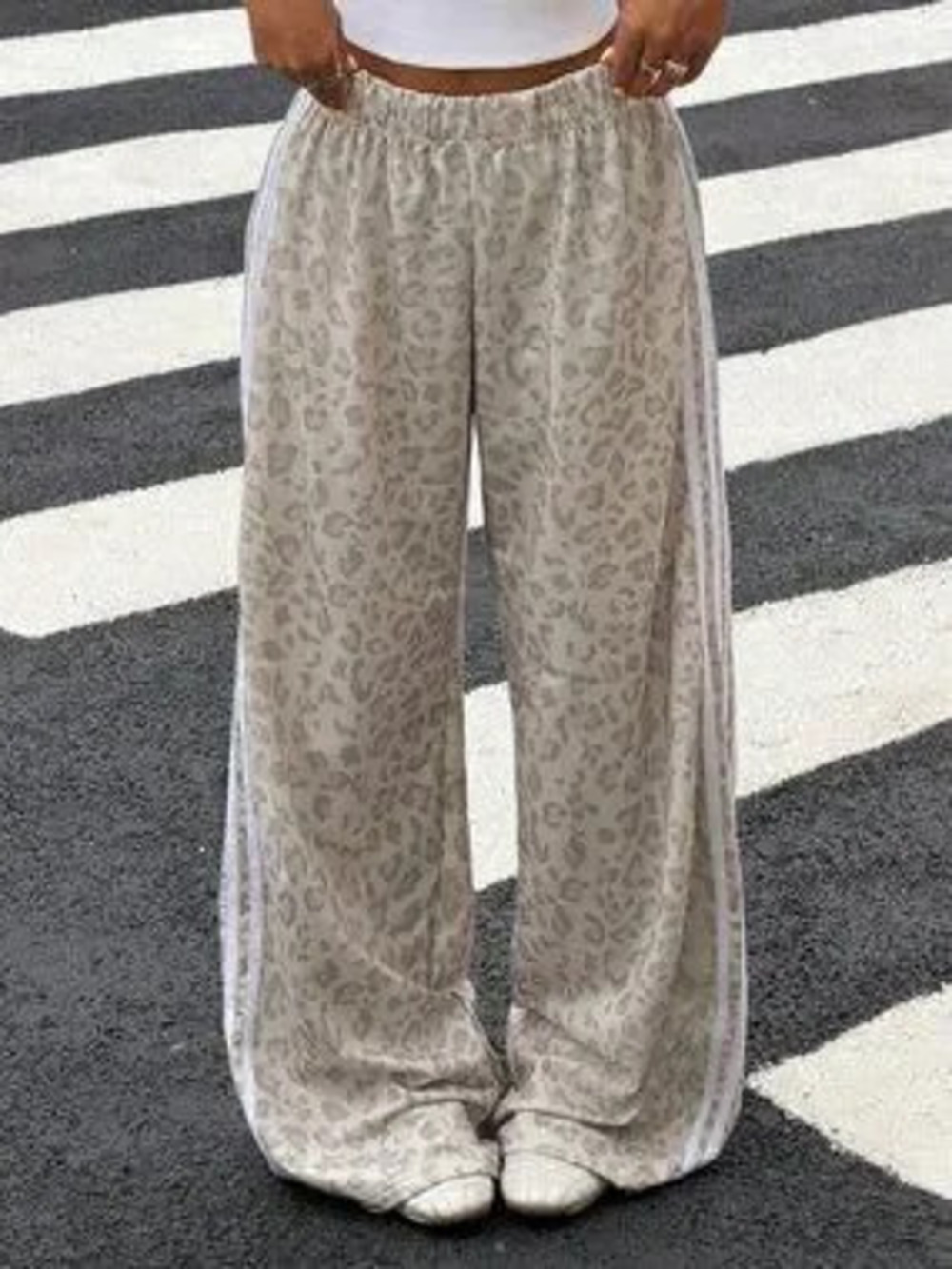 Multicolor Casual Women's Elastic Waist Wide Leg Cheetah Print Sweatpants